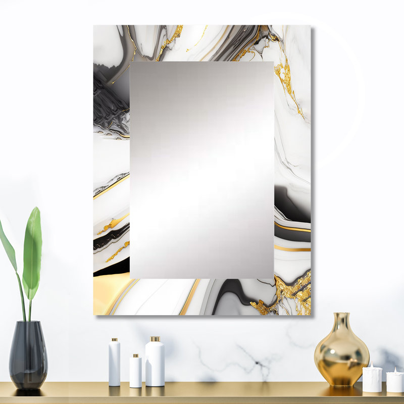 Abstrait Geode Marble Waves Gray IV - miroir décoratif abstrait, miroir mural moderne, impression d'art en métal