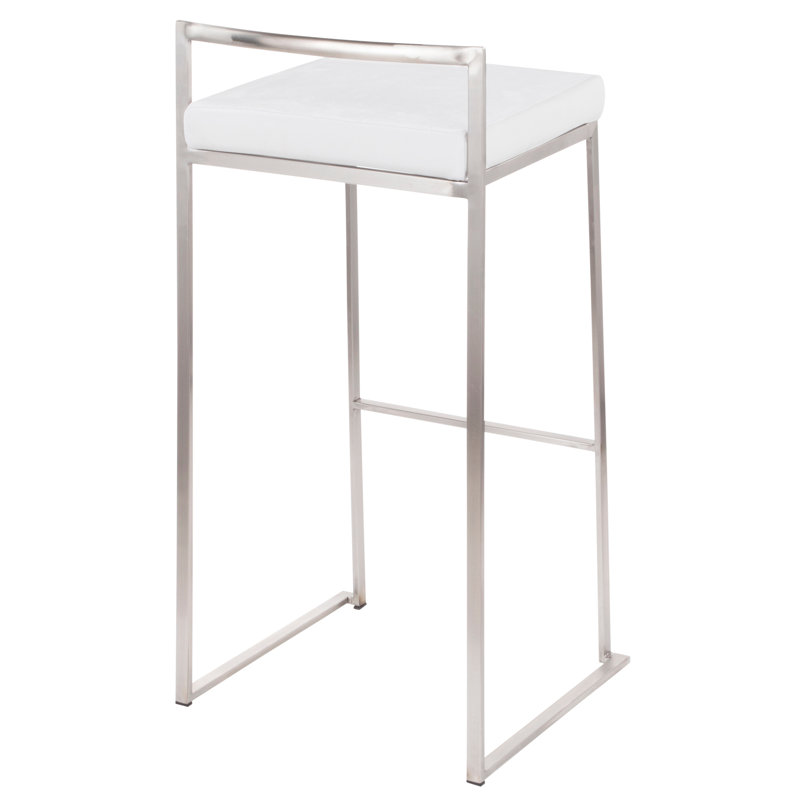 Tabouret de bar contemporain empilable, Blanc, Argent