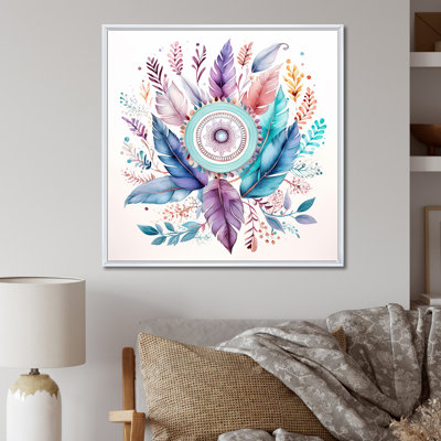 Attrape-rêves pastel turquoise Boho sur toile