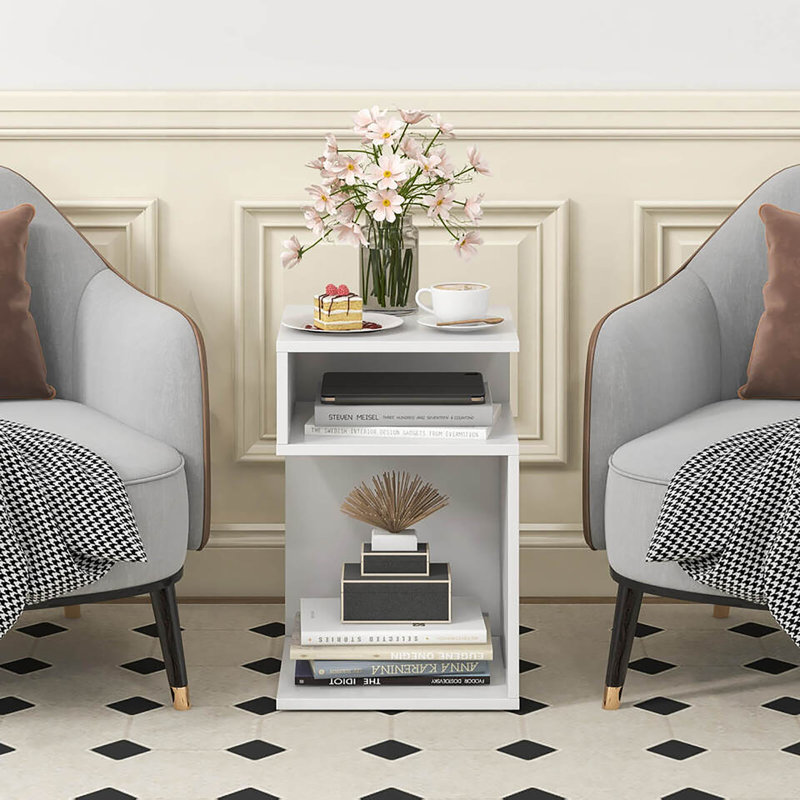 Ebern Designs 2 pièces, table d'appoint en forme de S pour petite table de bout Morden avec cadre en forme de S - blanc