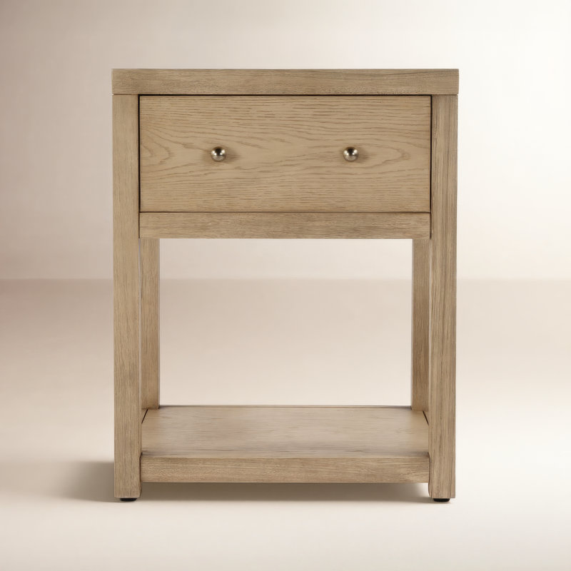 Nora 21 in. W Wood 1 Drawer Small Nightstand with Shelf, Light Oak