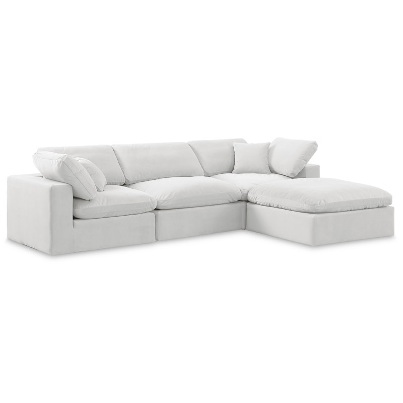 Kirstey Velvet L-Shaped Sectional Reversible, Cream Velvet