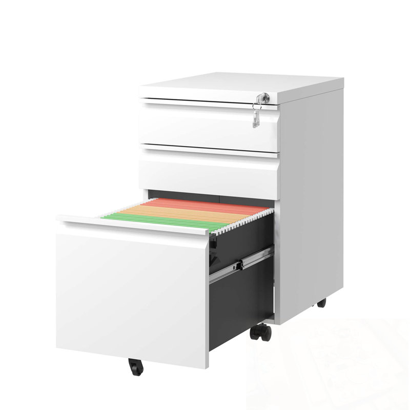 3 Drawer Mobile File Cabinet with Lock, White