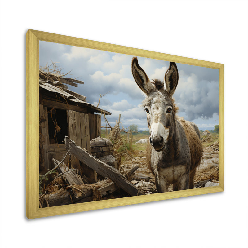 Donkey Day At Farm II, reproduction d'art sur toile, H 24 po x l 32 po x P 1 po, Cadre doré à une seule photo