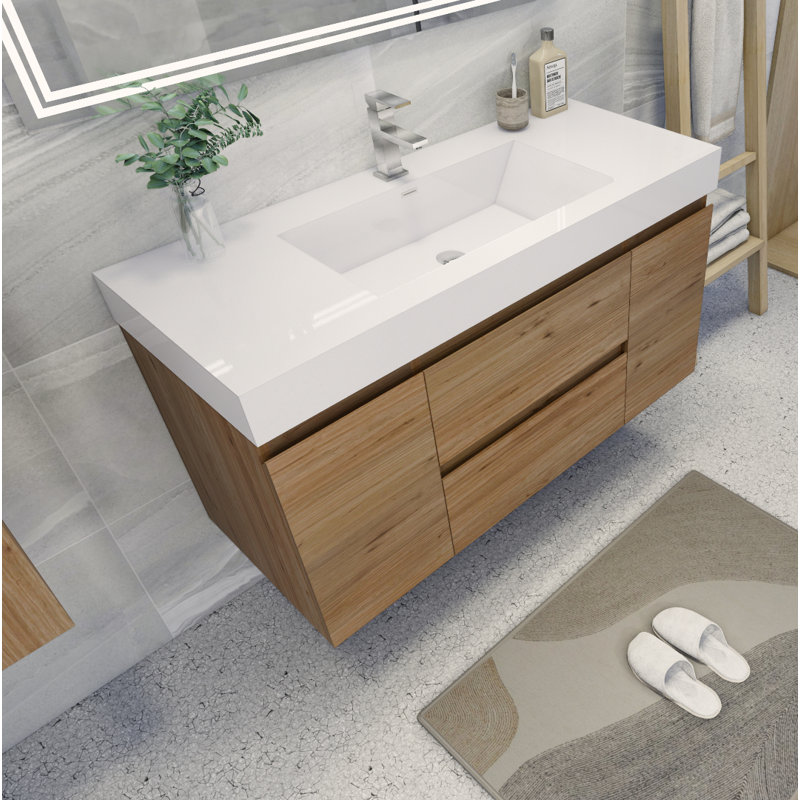 Ensemble de meuble-lavabo mural simple 48 po Carol-Ann, Chêne naturel