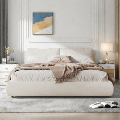 Upholstered Platform Bed With Two Removable Pillow Headboard