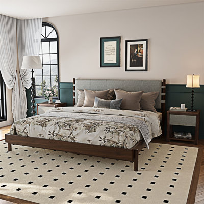 Wood Platform Bed Frame Set With Nightstands