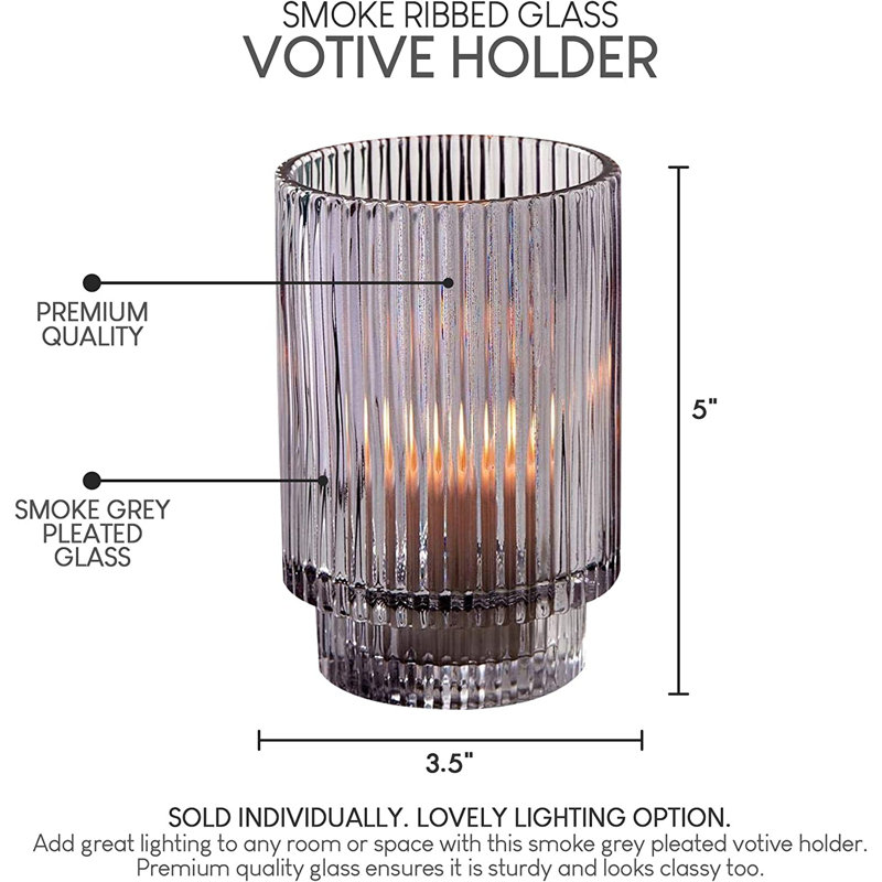 Petit porte-votive en verre Mikalee, Gris fumée, 3.75" H x 2.25" W x 2.25" D, 32