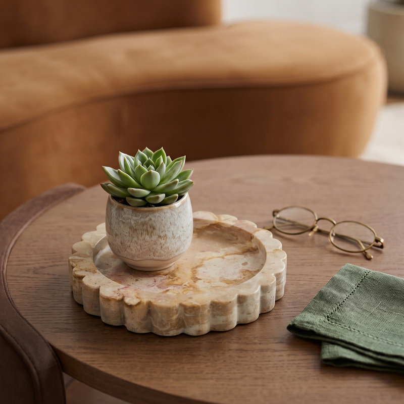 Ricardo Beige Genuine Marble Tray, Beige Genuine Marble
