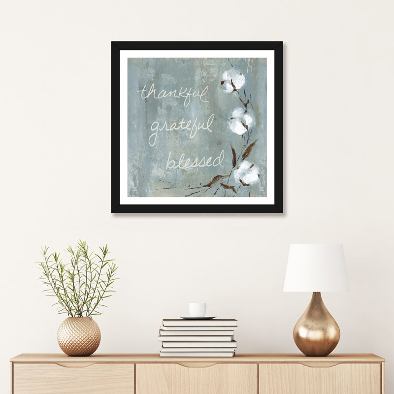 «Cotton Thankful» par Carol Robinson, reproduction, H 24 po x l 24 po x P 1 po, Papier encadré noir