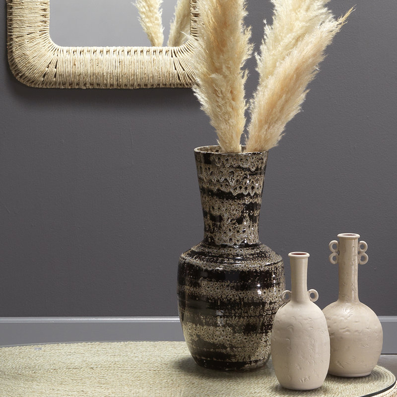 Handcrafted Beige Ceramic Decorative Jar, 22" Height