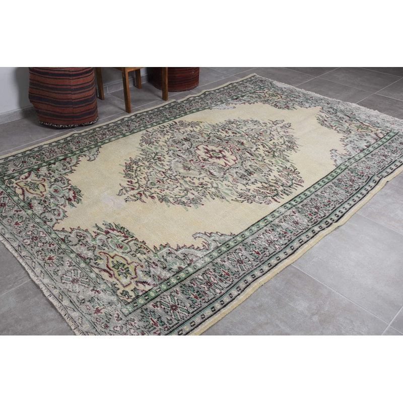 Tapis neutre, tapis turc, grand tapis de 6 pi x 9,4 pi, tapis vert neutre, tapis rétro