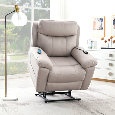 Fauteuil inclinable électrique en microfibre poli avec levage, chauffage et massage - gris clair