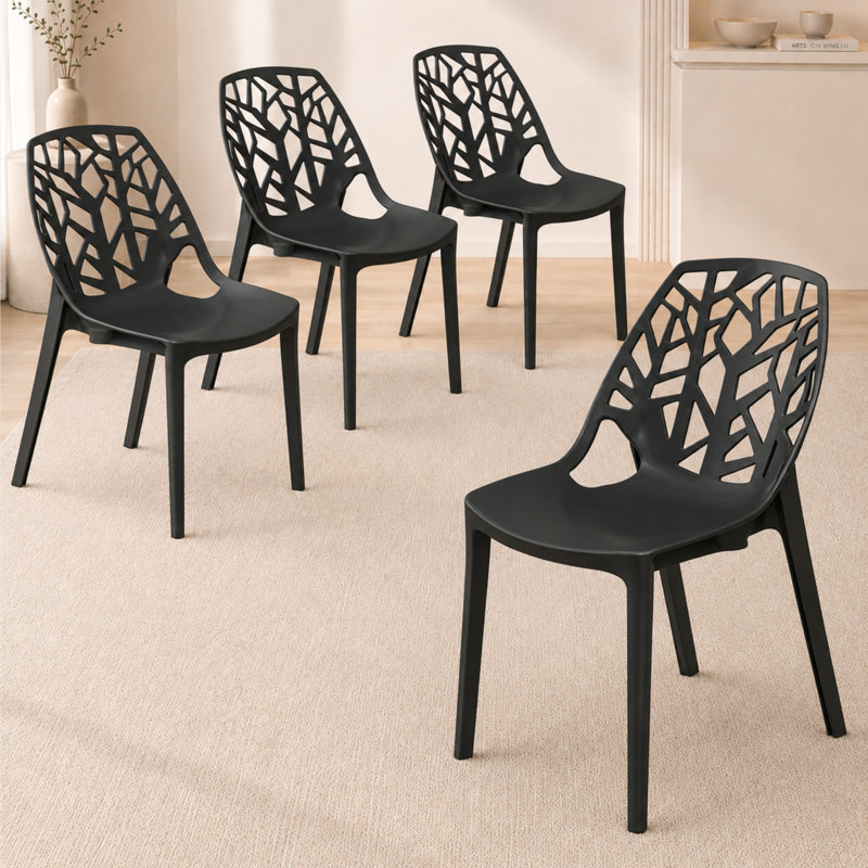 Chaise de salle à manger empilable légère pour l'intérieur et l'extérieur Edgington, Noir transparent, Ensemble de 4
