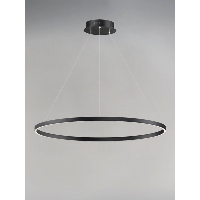 Luminaire suspendu à 1 lumière DEL en forme de roue de moulin Mills, Noir, H 1,25 po x l 31,5 po x P 31,5 po