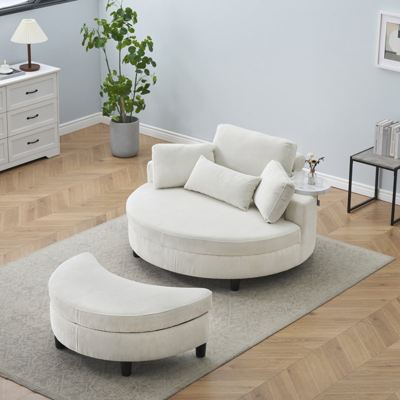 Canapé moderne en velours côtelé de 51 pouces avec deux coussins décoratifs et un coussin de taille avec un plateau supplémentaire
