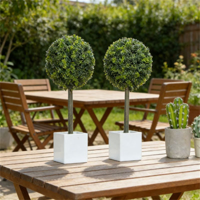 2 Pcs Artificial Boxwood Topiary Balls, Fake Plants With 114 PE Leaves