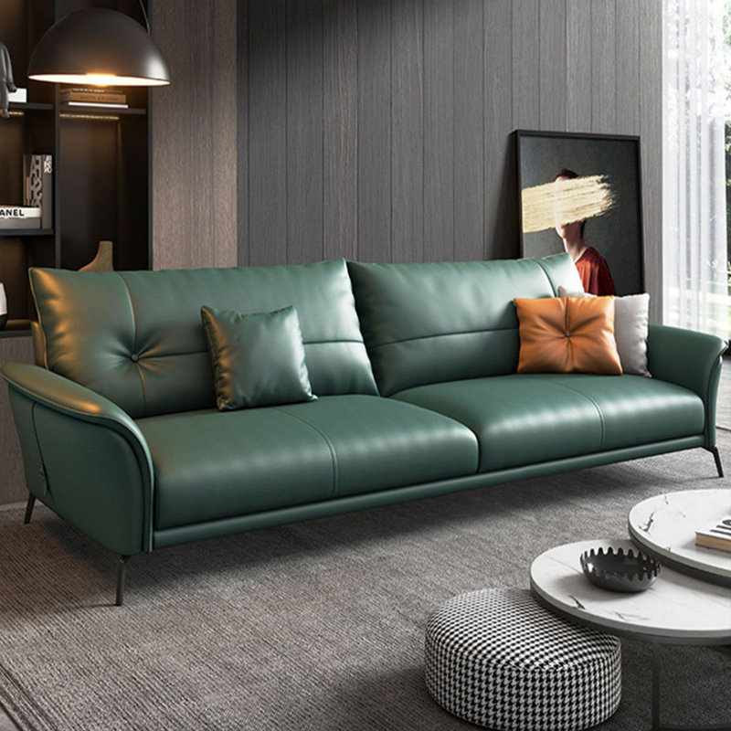 Causeuse-coussin standard en cuir véritable vert foncé, Vert foncé, H 32,28 po x l 70,08 po x P 35,43 po