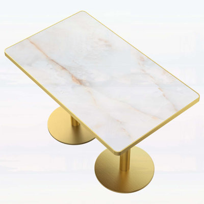 Table de salle à manger tulipe de 47,24 pouces avec plateau en pierre frittée, impression de faux marbre de luxe, base en acier inoxydable, résistante aux rayures et à l'usure, imperméable, idéale pour les restaurants et les maisons modernes
