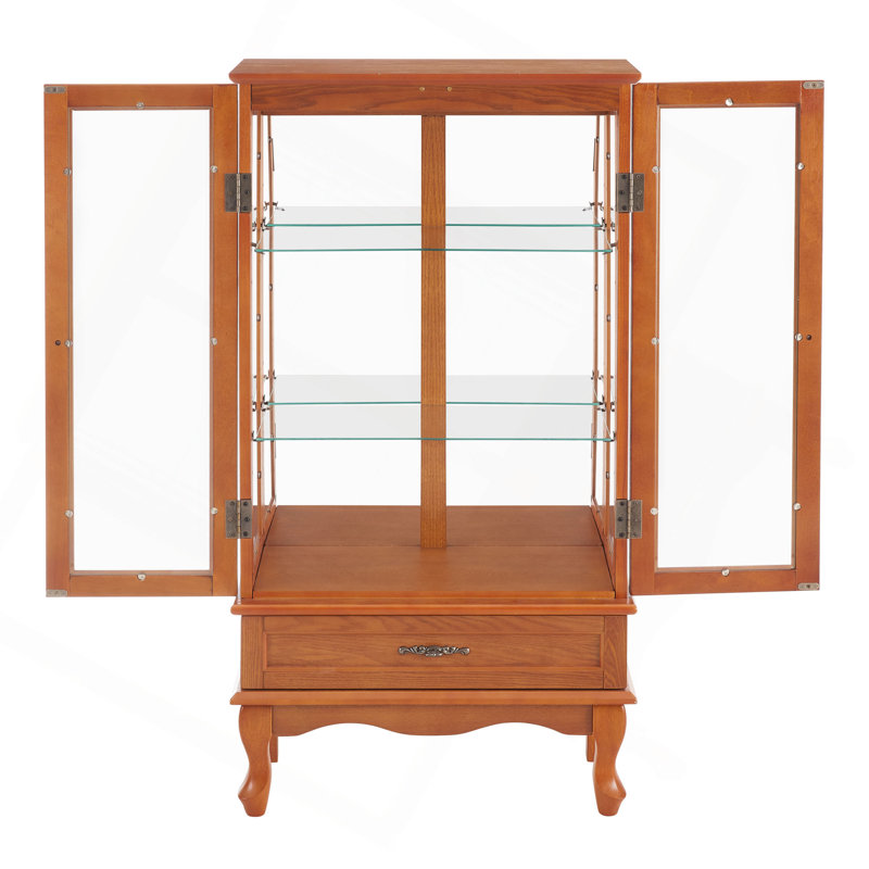 Lighted Glass Display Cabinet Glass Wine Cabinet Curio Display Cabinet With Adjustable Glass Shelves Two Doors And One Drawer Bulb Included For Home Decor And Storage