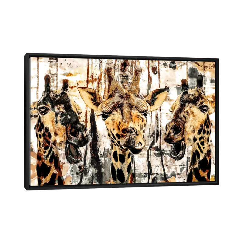 « girafes », impression sur toile tendue, H 18 po x l 26 po x P 1,5 po, Toile avec cadre flottant noir, Pas de tapis