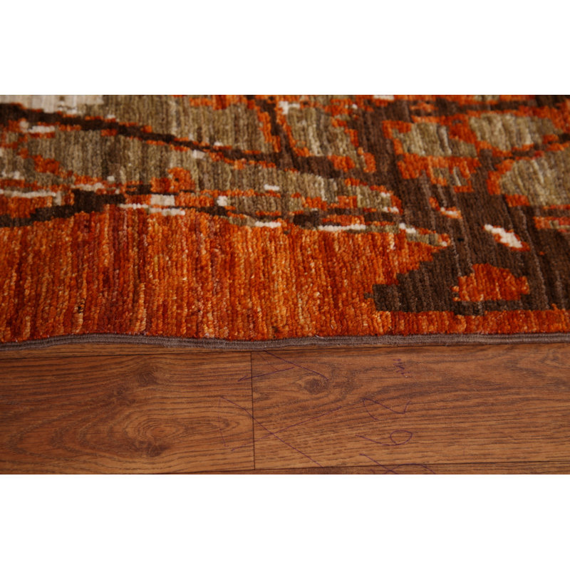 Tapis unique en laine noué à la main 5 pi 9 po x 7 pi 10 po nouvel âge Kashkoli - brun / crème / orange