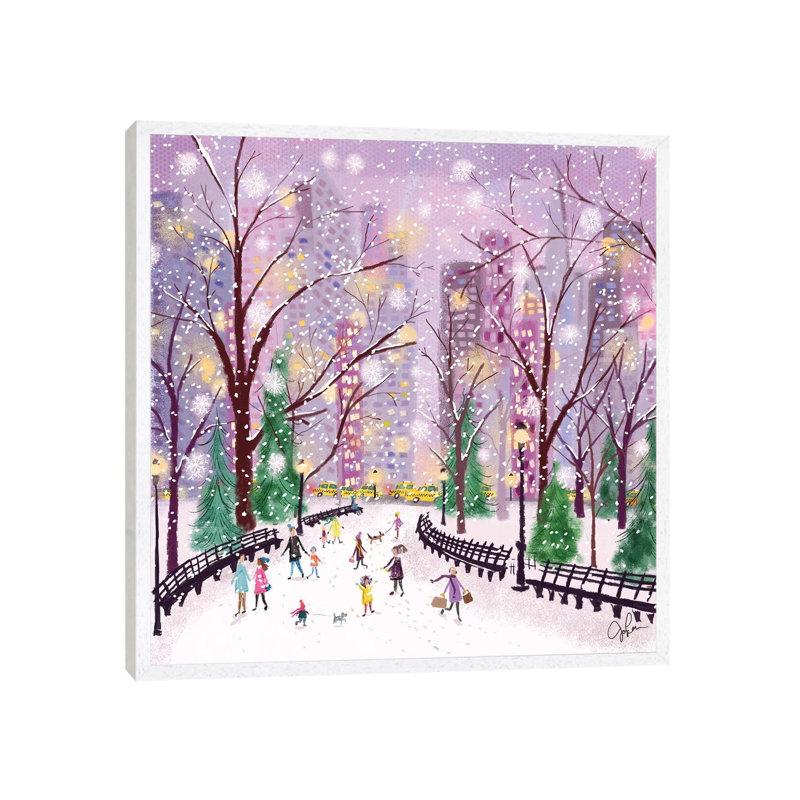 Snowy Night 1 Piece Painting on Canvas, 93.98cm H x 93.98cm W x 3.81cm D, White Framed