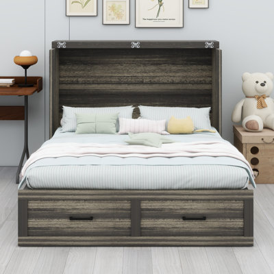 Murphy Bed Cabinet With Charging Station, Multi-Functional Foldable Platform Bed With 1 Large Storage Drawer