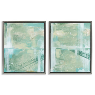 «Teal Abstract Bridge Cityscape», ensemble de 2 toiles flottantes encadrées par Grace Popp