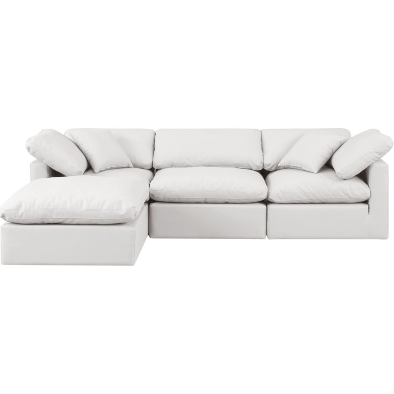 Itala Upholstered L-Shaped Sectional Reversible, Cream Vegan Leather