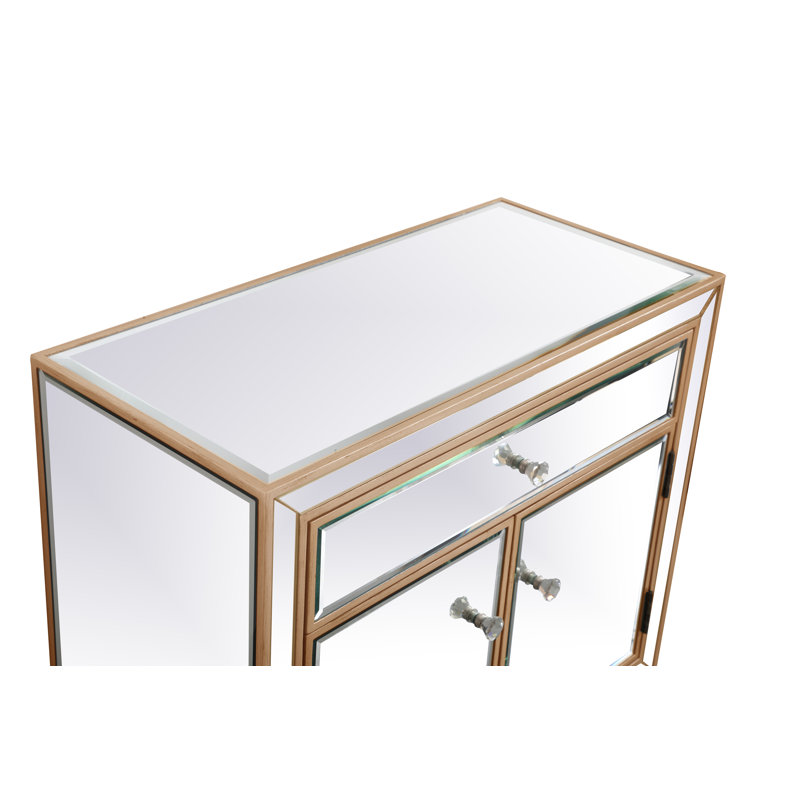 Sigmund 2-Door Mirrored Accent Cabinet , Antique Gold