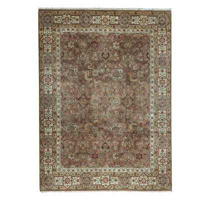 Tapis unique brun / ivoire noué à la main 9 pi 1 po x 12 pi 5 po