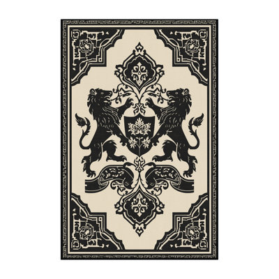 Machine Washable Pantelis Classic Oriental Rug in Black – Black Binding