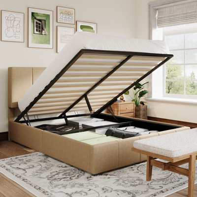 Hydraulic Lift Up Upholstered Platform Bed with Adjustable Headboard