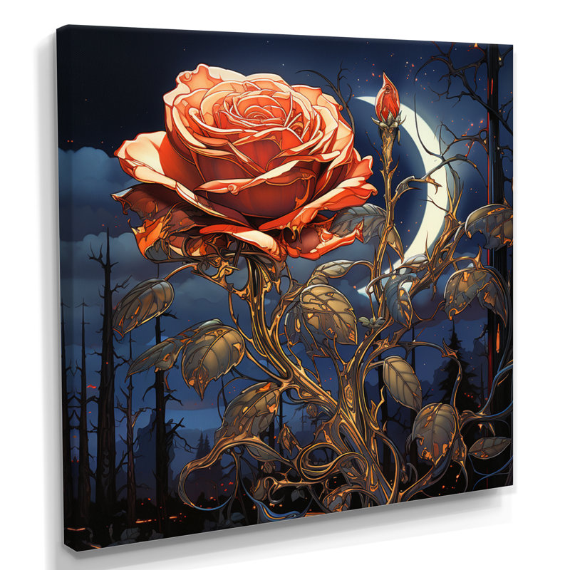 Rose rouge forêt rouge clair de lune - décoration murale Art Rose, Toile tendue, H 36 po x l 36 po x P 1,5 po