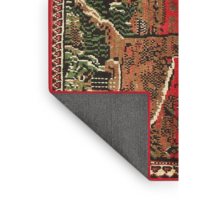 Rouge/vert/brun Tapis décoratif, Rectangle 5 pi x 8 pi
