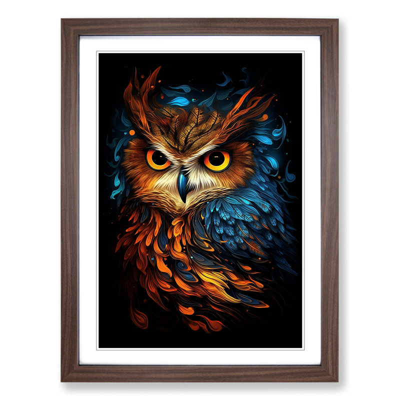 Owl Digital - Single Picture Frame Print on Wood, 64cm H x 46cm W x 2cm D, Walnut 