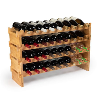 36 Bottle Stackable Modular Wine Rack Wine Storage Rack Burdock Root Wine Holder Display Shelves, Wobble-free (four-tier, 36 Bottle Capacity)
