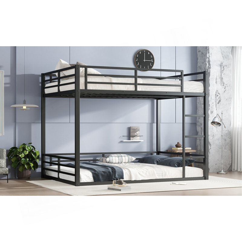 Metal Queen Over Queen Bunk Bed For Teens And Adults,Space-Saving/Noise Reduced/No Box Spring Needed,Black