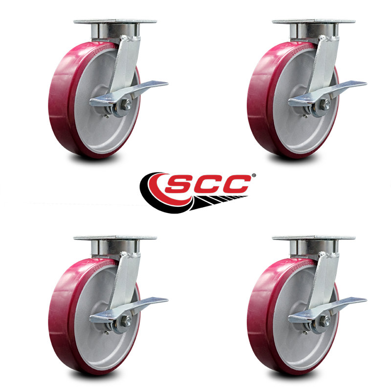 Ensemble de roulettes pivotantes en poly avec roues en aluminium 8 pouces Kingpinless