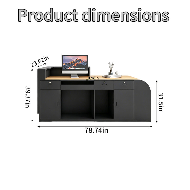 Bureau de réception avec tiroirs verrouillables, 39.37'' H X 78.74'' W X 23.62'' D, Black