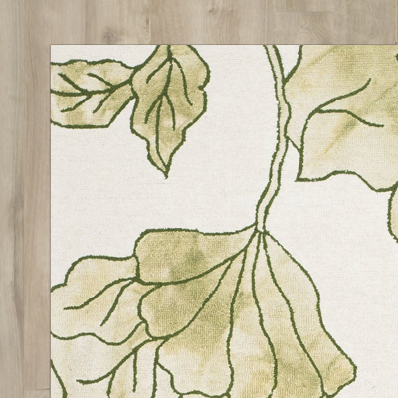 Coleman Hand Tufted Wool/Cotton Floral Rug in Ivory/Light Green, Rectangle 5' x 8'