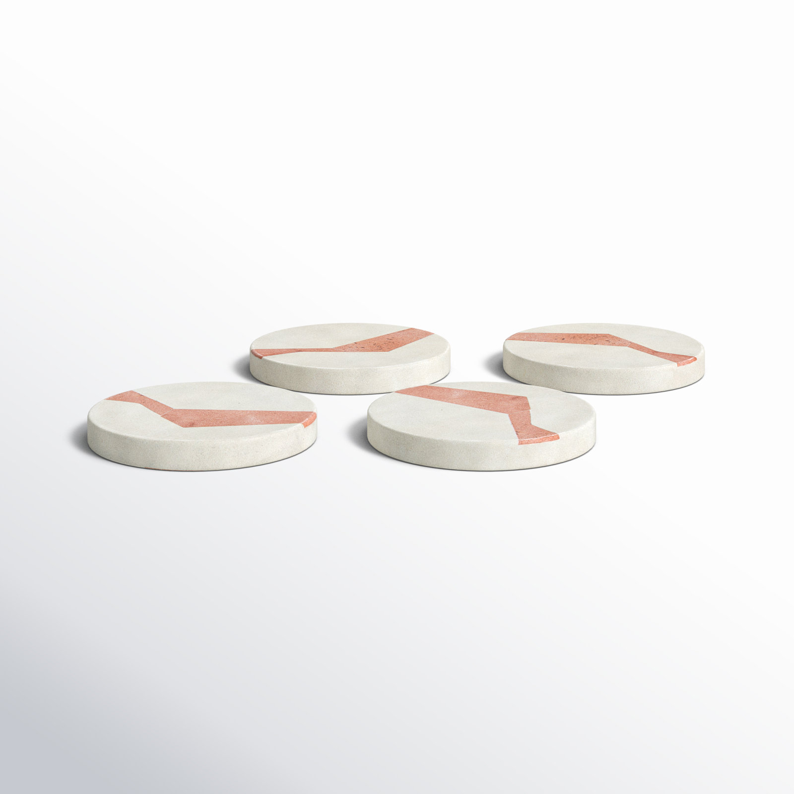 Devi Stone Round Coaster Set, White/Pink