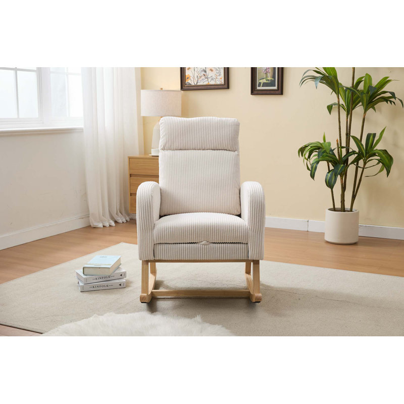 Chaise berçante avec pieds en bois massif, Crème, crème