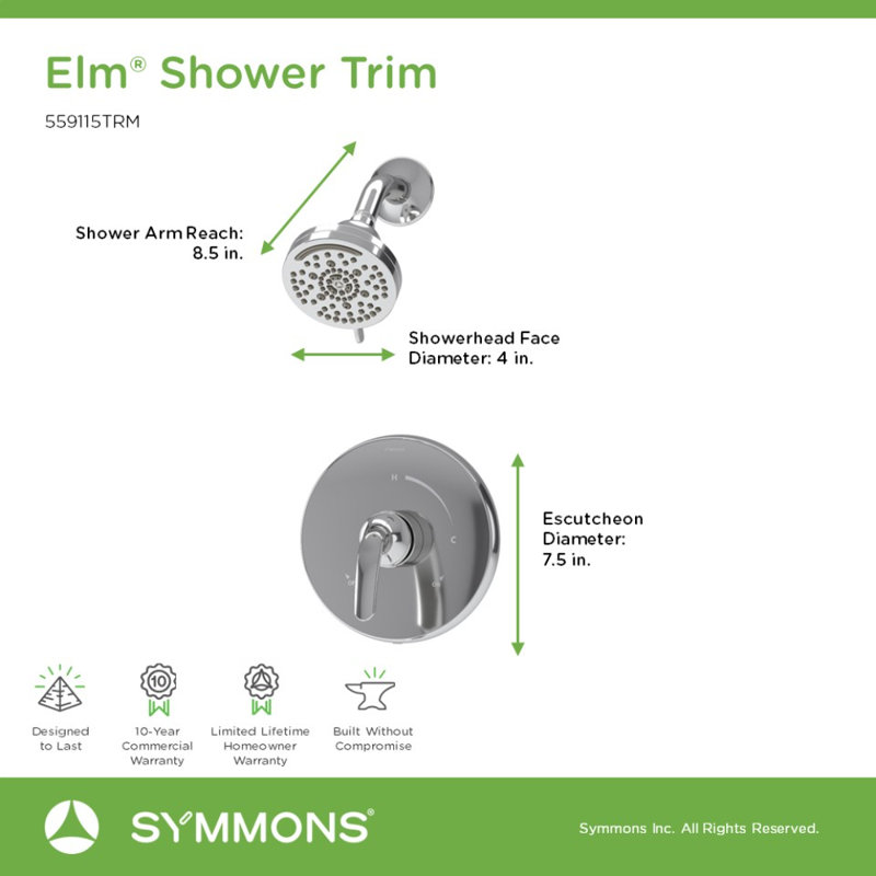 Ensemble de garniture de douche à poignée simple Elm, Chrome poli
