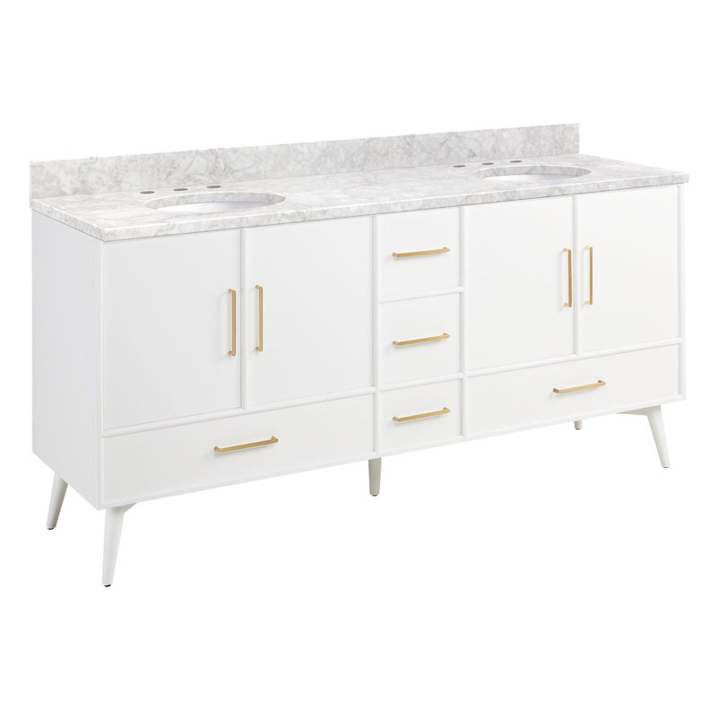 Meuble-lavabo 72 po avec lavabo encastré Novak - blanc éclatant, Centres de 8 pouces, Marbre de Carrare