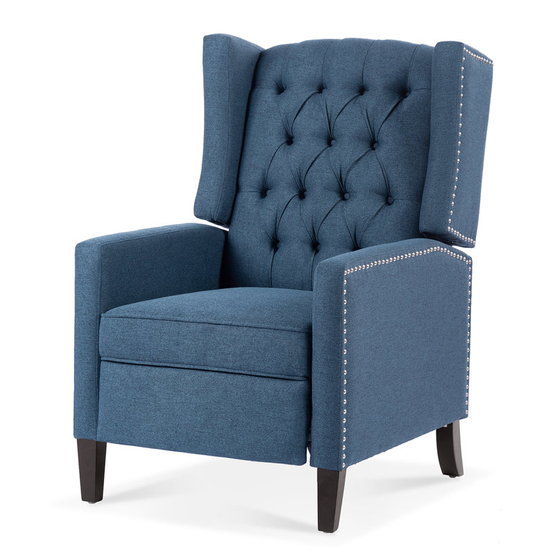 Margheoala Modern Manual Wing Chair Recliner Wide Wing Chair, High Deep Pull Chair, Sitting Chair, Blue Fabric 