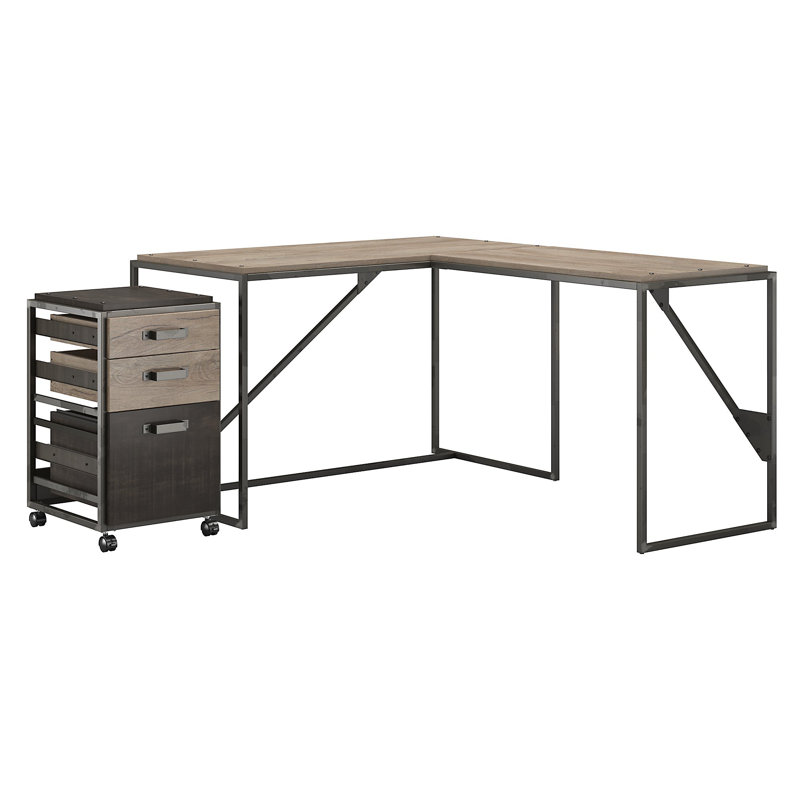 Ensemble de bureau avec classeur Patankar, Gris rustique
