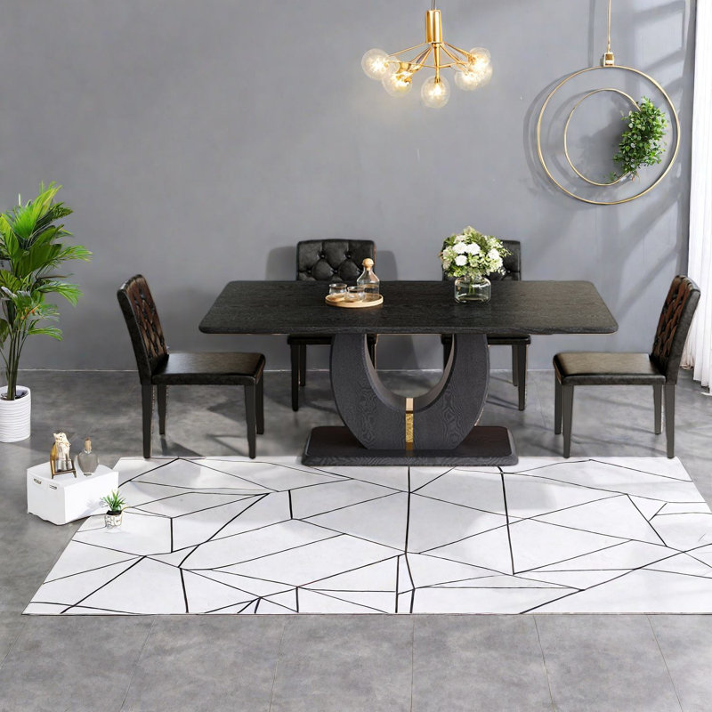 Ensemble de table à manger moderne noir avec chaises, panneau de fibres à densité moyenne et cuir synthétique pour la maison