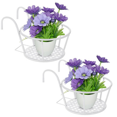 Ensemble de 2 paniers à fleurs suspendus avec support à fleurs et porte-pots à fleurs Balconnières en fer Clôture en pot en métal sur pied